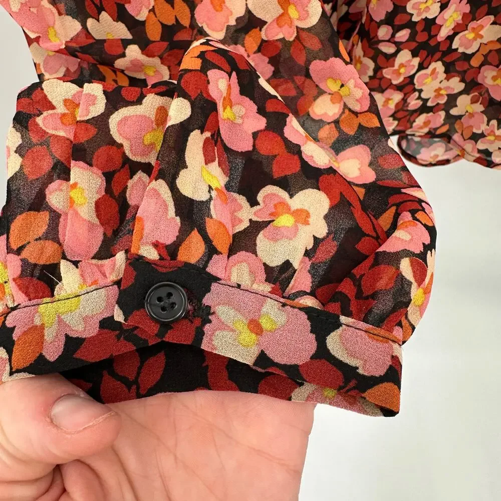 SANCTUARY NWT Tie Neck Floral Ruffle Blouse in Strawberry Fields // XL - Picture 10 of 14
